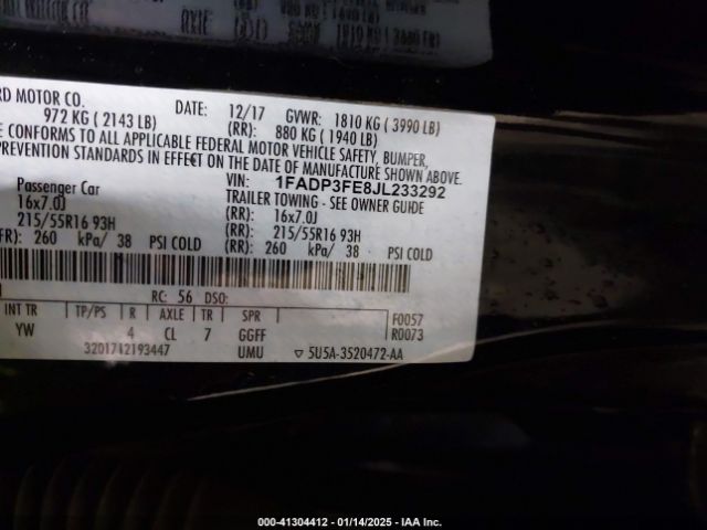 1FADP3FE8JL233292 Ford FOCUS SE
