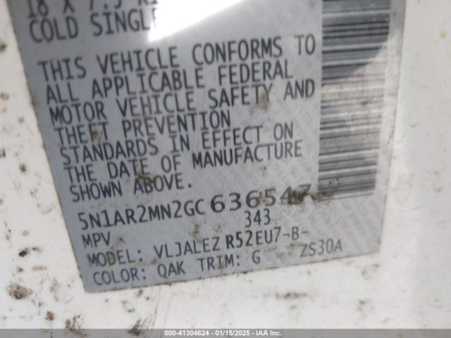 5N1AR2MN2GC636547 Nissan Pathfinder Platinum/s/sl/sv