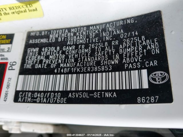 4T4BF1FK3ER385853 Toyota CAMRY LE