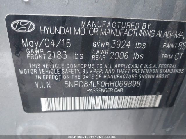 5NPD84LF0HH069898 Hyundai Elantra Limited