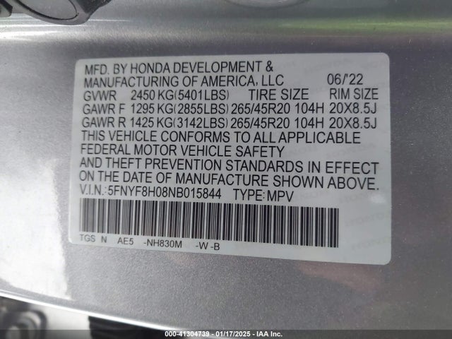 Honda Passport Awd Elite 2022 5FNYF8H08NB015844 Image 9