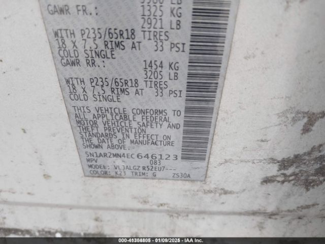 5N1AR2MN4EC646123 Nissan Pathfinder Sl