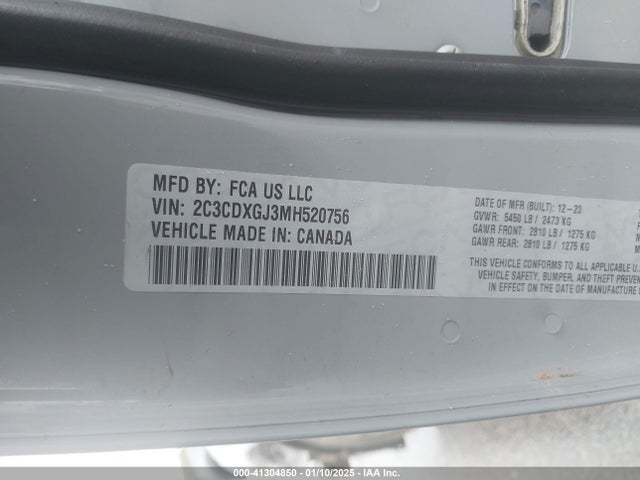 41304850 :رقم المزاد ، 2C3CDXGJ3MH520756 vin ، 2021 Dodge Charger Scat Pack Rwd مزاد بيع