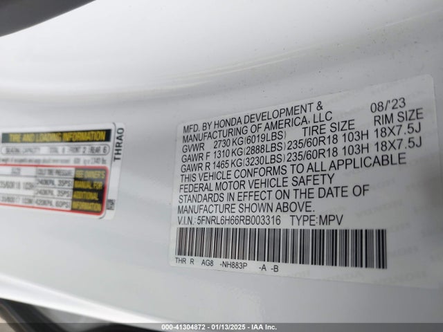 5FNRL6H66RB003316 Honda Odyssey Ex-l