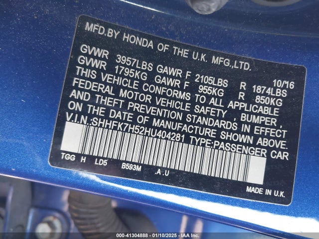 Honda CIVIC EX 2017 SHHFK7H52HU404281 Image 9