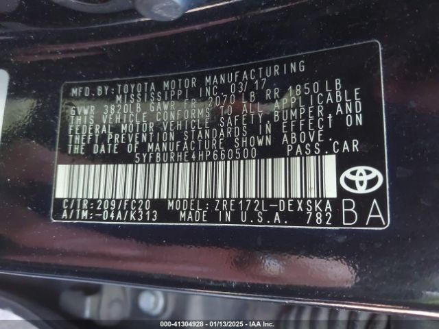 5YFBURHE4HP660500 Toyota Corolla L/le/xle/se/xse