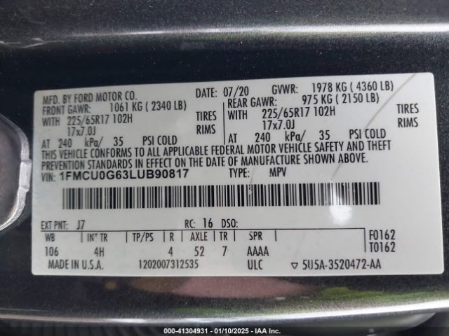 2020 FORD ESCAPE 1FMCU0G63LUB90817 Photo 8