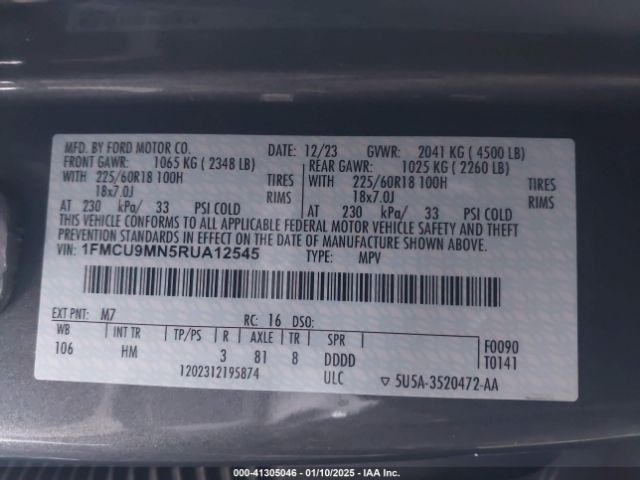 1FMCU9MN5RUA12545 Ford Escape St-line