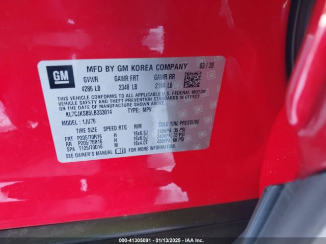 KL7CJKSB5LB333014 Chevrolet Trax Fwd Ls