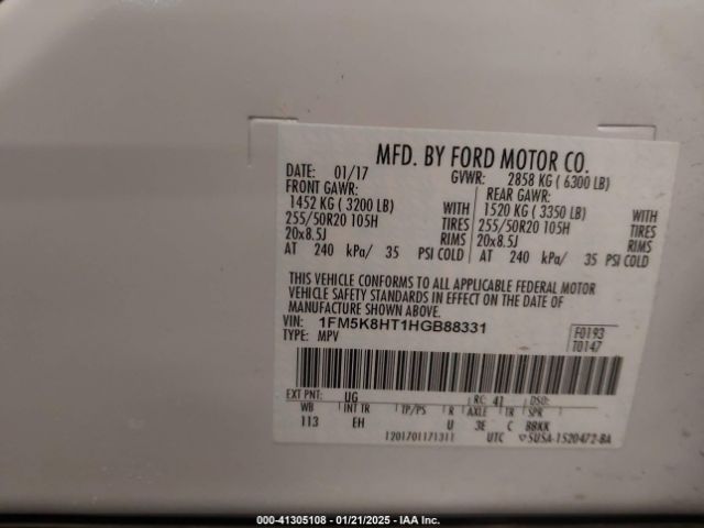 1FM5K8HT1HGB88331 Ford Explorer Platinum