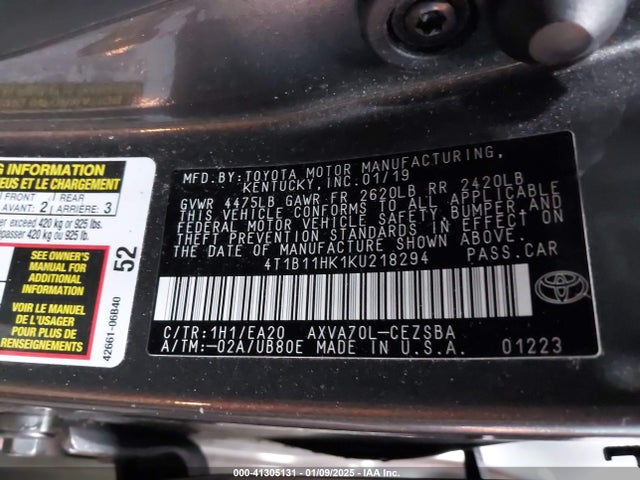 4T1B11HK1KU218294 Toyota CAMRY SE