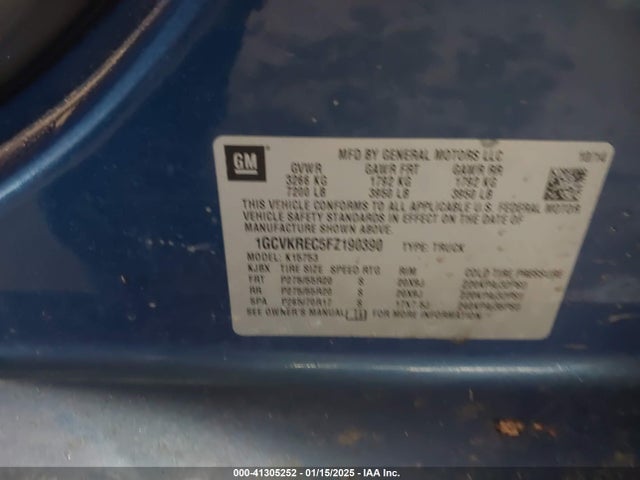 1GCVKREC5FZ190390 Chevrolet Silverado 1500 1lt