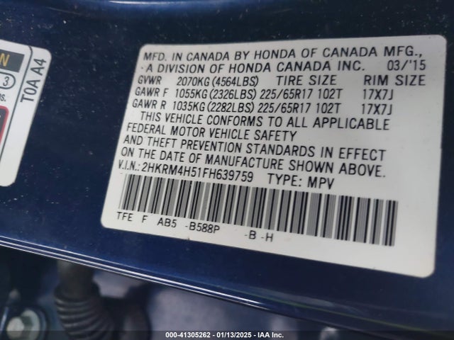 Honda CR-V EX 2015 2HKRM4H51FH639759 Image 9