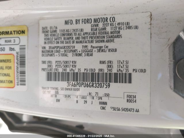 3FA6P0PU6GR320759 Ford Fusion Energi Se Luxury