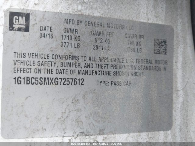 1G1BC5SMXG7257612 Chevrolet Cruze Ls Auto