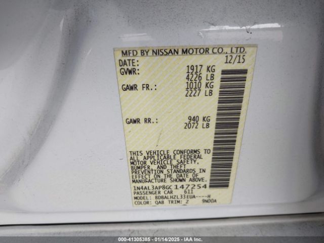 1N4AL3AP8GC147254 Nissan Altima 2.5/s/sv/sl/sr