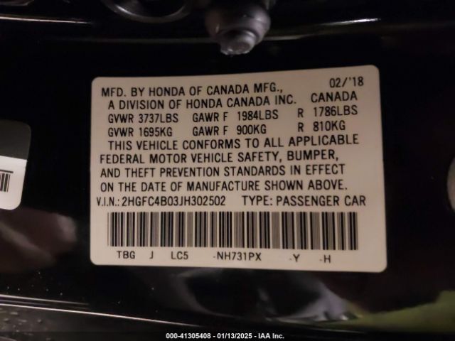 2HGFC4B03JH302502 Honda Civic Lx-p