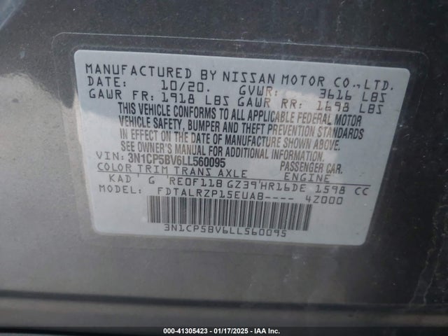 3N1CP5BV6LL560095 Nissan Kicks S Xtronic Cvt