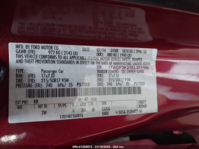 1FADP3K23EL371100 Ford FOCUS SE