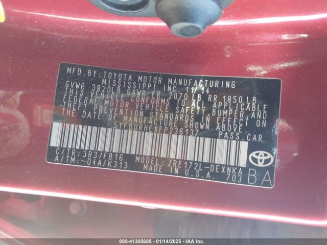 5YFBURHEXFP236137 Toyota Corolla Le Plus