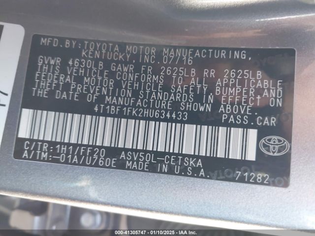 4T1BF1FK2HU634433 Toyota CAMRY SE