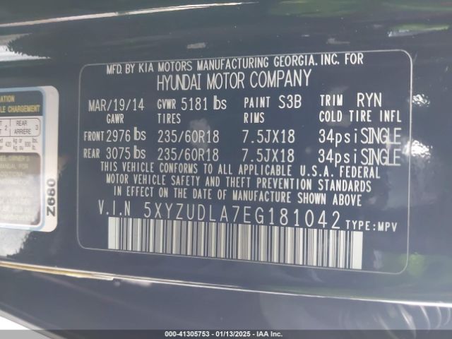 5XYZUDLA7EG181042 Hyundai Santa Fe Sport 2.0l Turbo