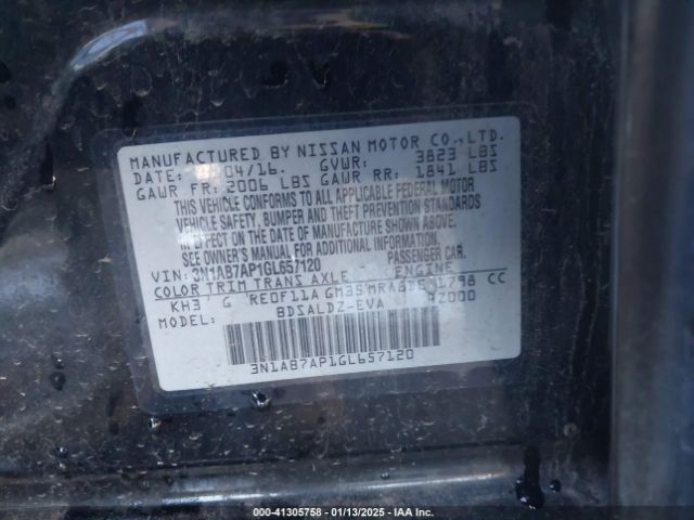 3N1AB7AP1GL657120 Nissan Sentra Fe+ S/s/sl/sr/sv