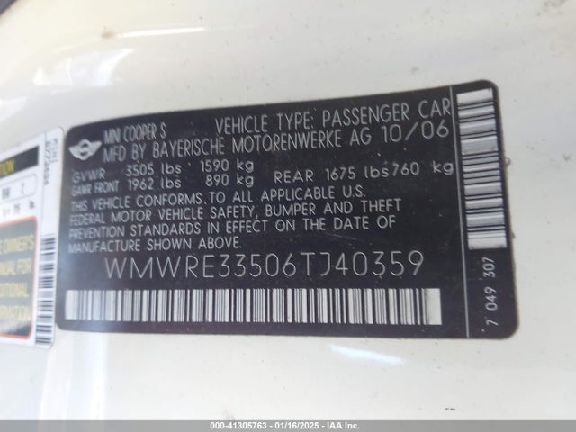2006 MINI COOPER S WMWRE33506TJ40359 Photo 8