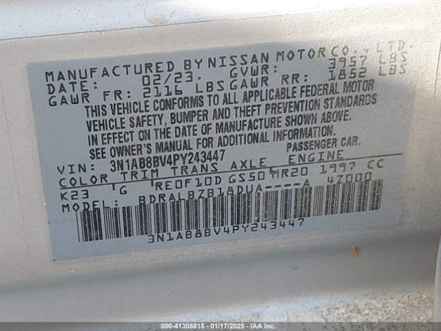 3N1AB8BV4PY243447 Nissan Sentra S Xtronic Cvt