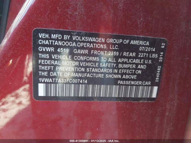 1VWAT7A33FC007414 Volkswagen Passat 1.8t S