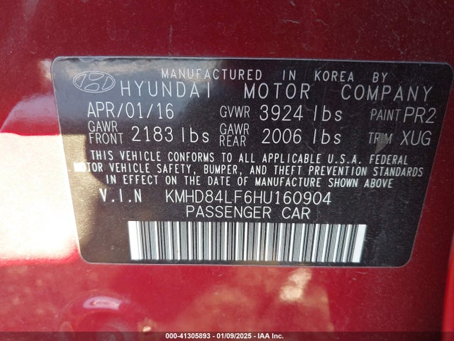 KMHD84LF6HU160904 Hyundai ELANTRA SE