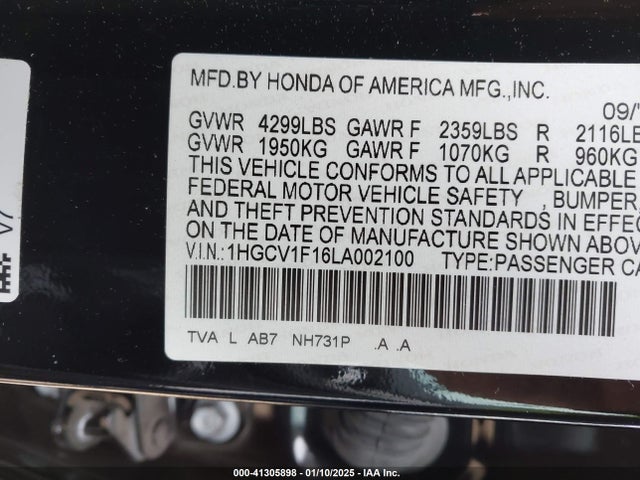 Honda ACCORD LX 2020 1HGCV1F16LA002100 Image 9