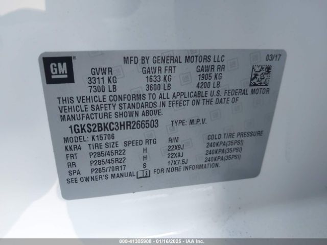 1GKS2BKC3HR266503 GMC YUKON SLT