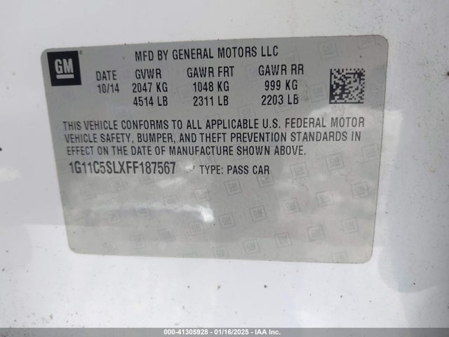 Chevrolet MALIBU 1LT 2015 1G11C5SLXFF187567 Image 9