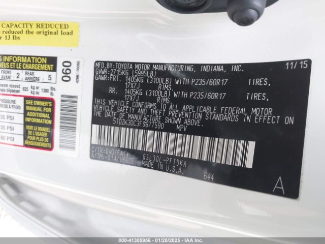 5TDZK3DC3FS677590 Toyota Sienna L 7 Passenger