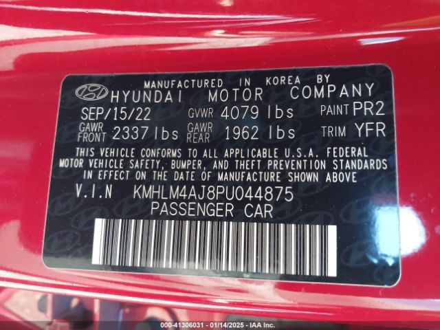 KMHLM4AJ8PU044875 Hyundai Elantra Hybrid Blue