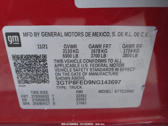3GTP8FED9NG143697 GMC Sierra 1500 Limited 2wd  Short Box Denali