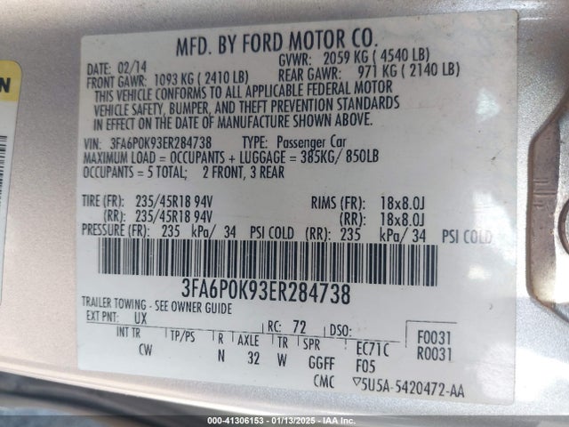 Ford Fusion Titanium 2014 3FA6P0K93ER284738 Image 9