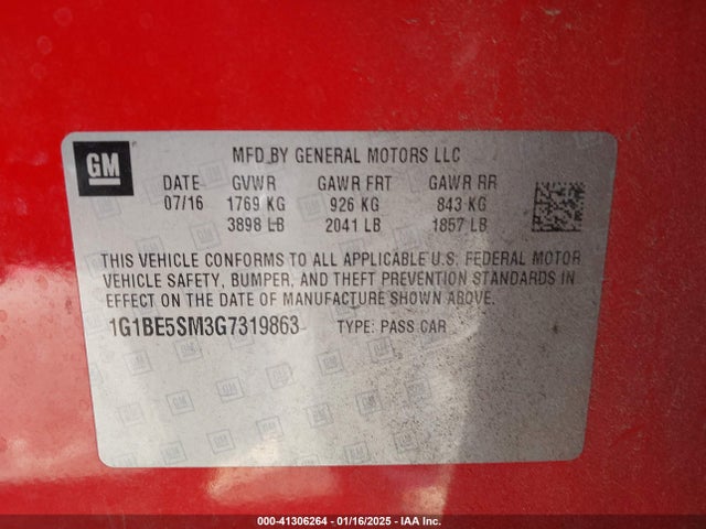 Chevrolet Cruze Lt Auto 2016 1G1BE5SM3G7319863 Image 9
