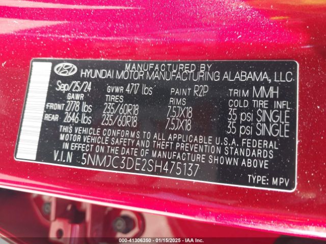 5NMJC3DE2SH475137 Hyundai Tucson Sel Convenience