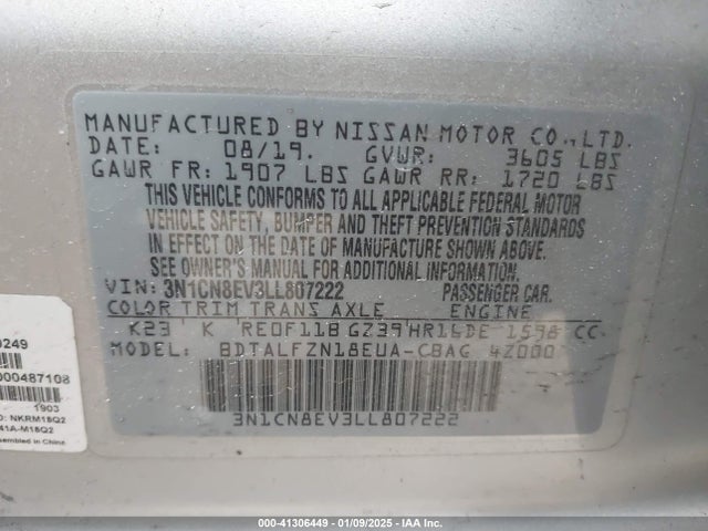 Nissan Versa Sv Xtronic Cvt 2020 3N1CN8EV3LL807222 Image 9