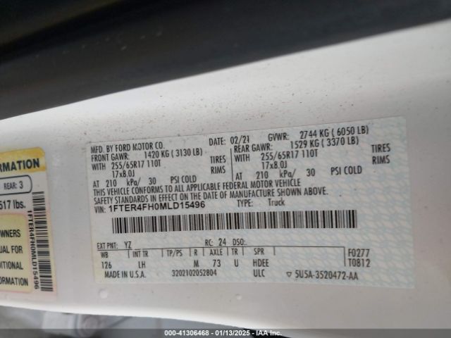 1FTER4FH0MLD15496 Ford Ranger Xlt