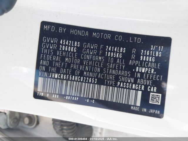 JHMCR6F58HC022653 Honda Accord Hybrid Ex-l