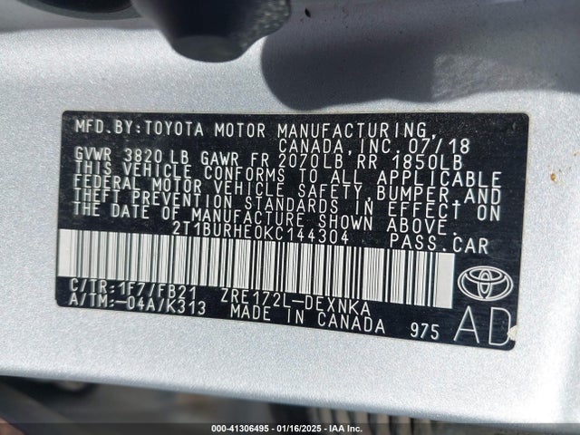 Toyota COROLLA LE 2019 2T1BURHE0KC144304 Image 9