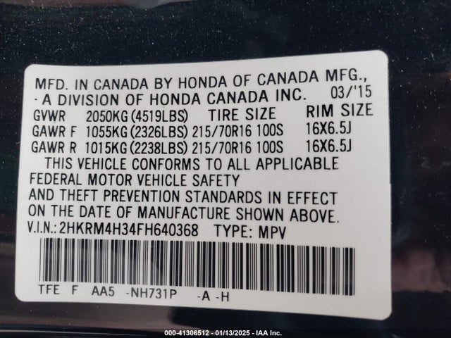 Honda CR-V LX 2015 2HKRM4H34FH640368 Image 9