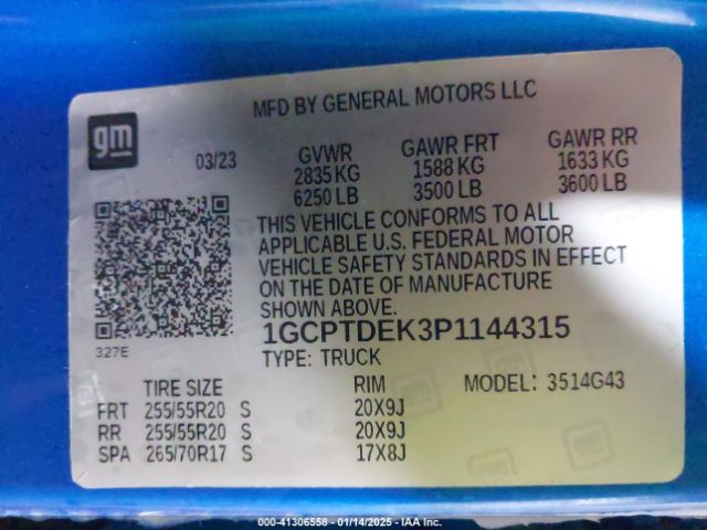 1GCPTDEK3P1144315 Chevrolet Colorado 4wd  Short Box Z71