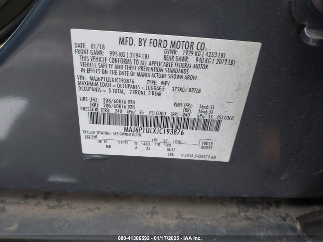 MAJ6P1ULXJC193876 Ford Ecosport Se