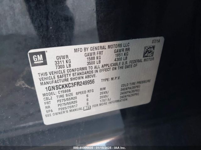 1GNSCKKC3FR249956 Chevrolet Suburban 1500 Ltz
