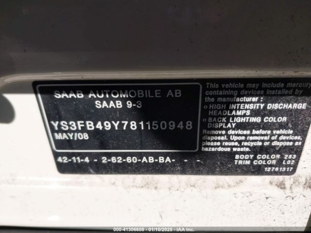 2008 SAAB 9-3 YS3FB49Y781150948 Photo 8