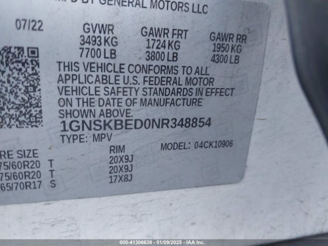 1GNSKBED0NR348854 Chevrolet l84 - di, dfm, alum, gen 5, var 2